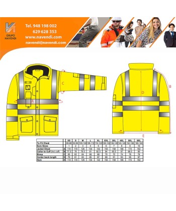 Parka 7 en 1 transpirable y de alta visibilidad color amarillo flúor