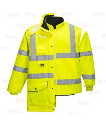 Parka 7 en 1 transpirable y de alta visibilidad color amarillo flúor