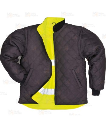 Parka 7 en 1 transpirable y de alta visibilidad color amarillo flúor
