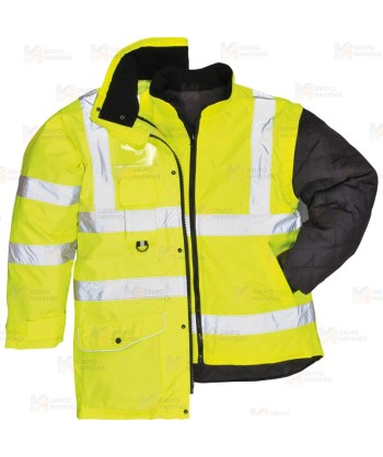 Parka 7 en 1 transpirable y de alta visibilidad color amarillo flúor