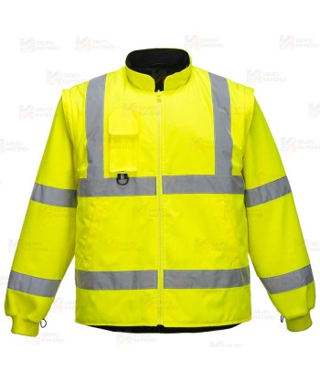Parka 7 en 1 transpirable y de alta visibilidad color amarillo flúor