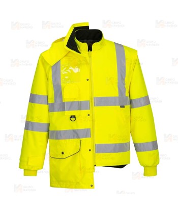 Parka 7 en 1 transpirable y de alta visibilidad color amarillo flúor