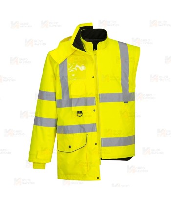 Parka 7 en 1 transpirable y de alta visibilidad color amarillo flúor