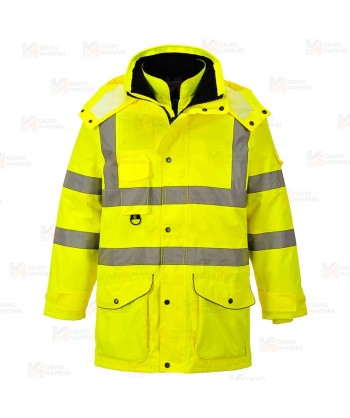 Parka 7 en 1 transpirable y de alta visibilidad color amarillo flúor