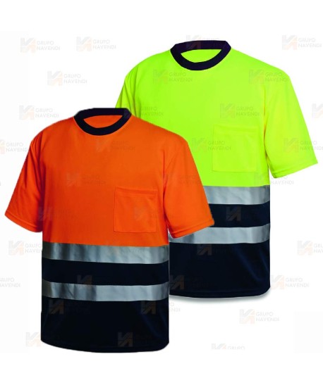 Camiseta bicolor de alta visibilidad con bolsillo