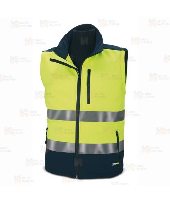 Cazadora softshell, bicolor, tricapa y desmontable en alta visibilidad marino/amarillo flúor