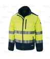Cazadora softshell, bicolor, tricapa y desmontable en alta visibilidad marino/amarillo flúor