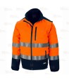 Cazadora softshell, bicolor, tricapa y desmontable en alta visibilidad marino/naranja flúor