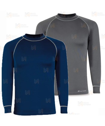 Camiseta térmica de manga larga con tejido técnico transpirable color azul marino y gris oscuro