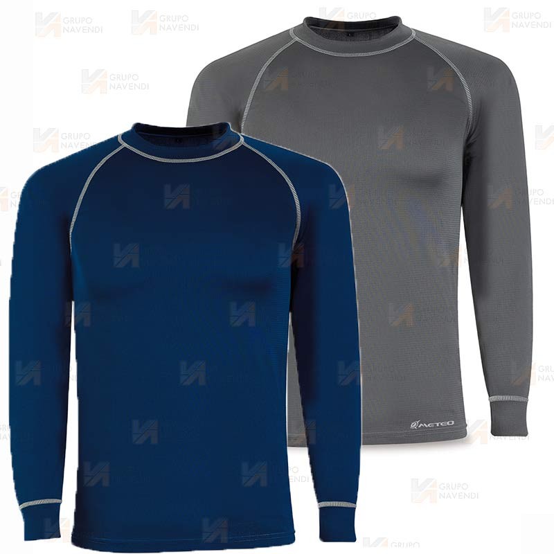 Camiseta térmica de manga larga con tejido técnico transpirable color azul marino y gris oscuro