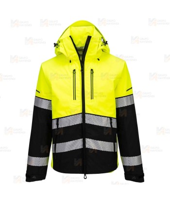 Chubasquero de alta visibilidad con membrana impermeable y transpirable con cintas segmentadas