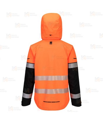 Chubasquero de alta visibilidad con membrana impermeable y transpirable con cintas segmentadas
