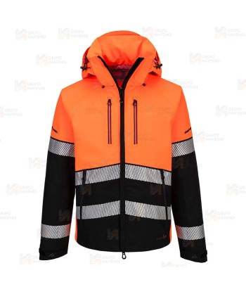 Chubasquero de alta visibilidad con membrana impermeable y transpirable con cintas segmentadas