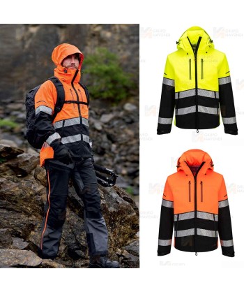 Chubasquero de alta visibilidad con membrana impermeable y transpirable con cintas segmentadas