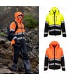 Chubasquero de alta visibilidad con membrana impermeable y transpirable con cintas segmentadas
