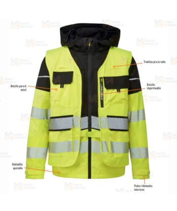 Chubasquero con chaleco desmontable Hi-Vis 3 en 1