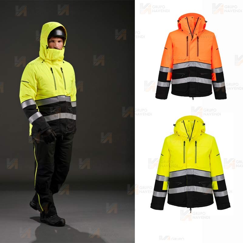 Parka con forro de alta visibilidad con membrana impermeable para frio intenso