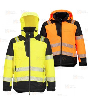 Parka de alta visibilidad con forro y con membrana impermeable y transpirable color amarillo flúor