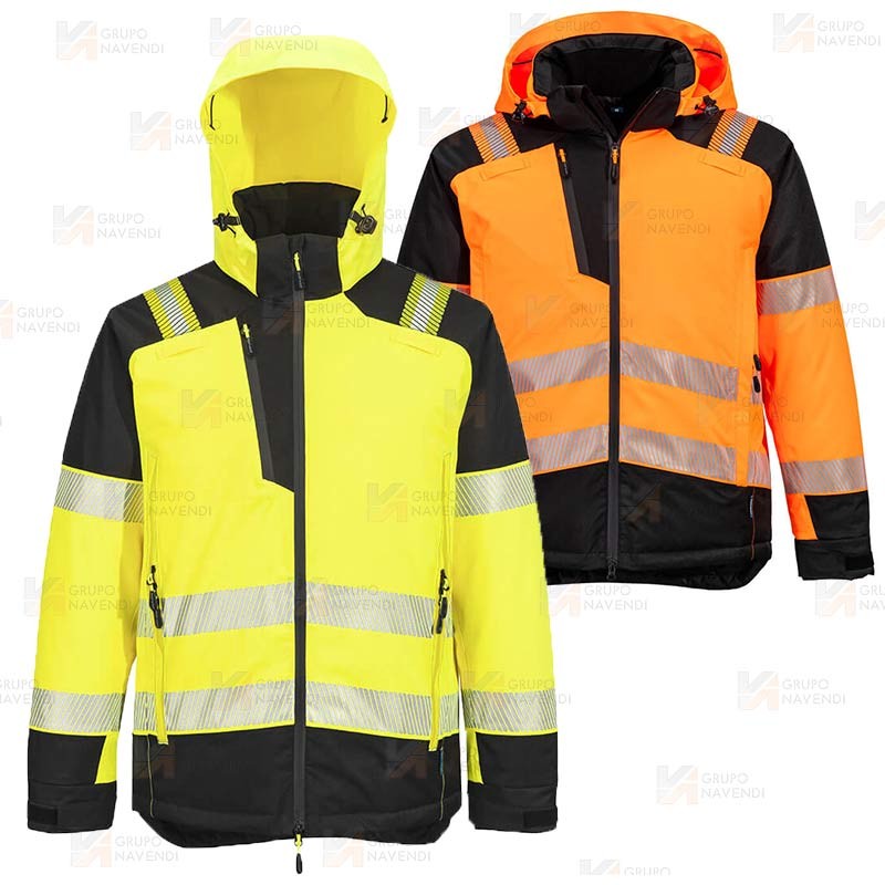 Parka de alta visibilidad con forro y con membrana impermeable y transpirable color amarillo flúor