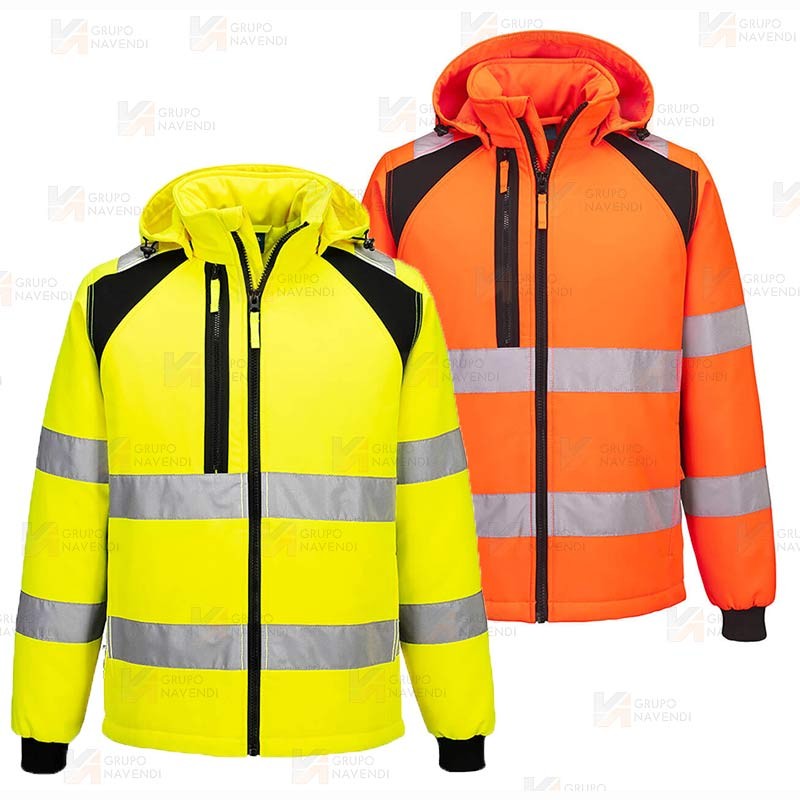 Cazadora softshell, bicolor, con tejido ecológico en alta visibilidad