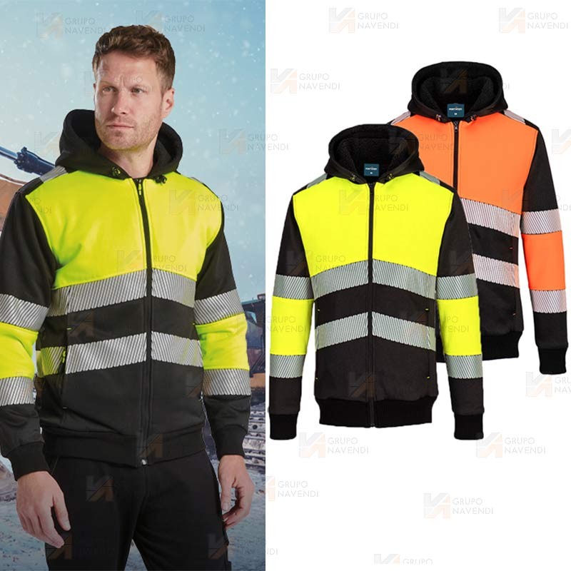 Chaqueta sudadera bicolor alta visibilidad con capucha