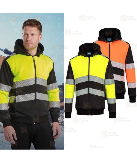 Chaqueta sudadera bicolor alta visibilidad con capucha