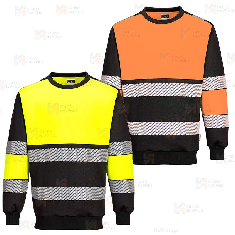 Sudadera bicolor alta visibilidad con cuello redondo