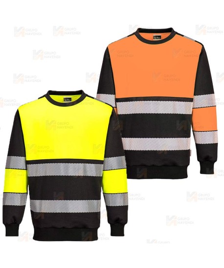 Sudadera bicolor alta visibilidad con cuello redondo