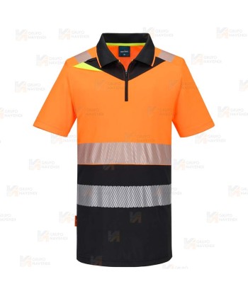 Polo de manga corta de alta visibilidad con media cremallera
