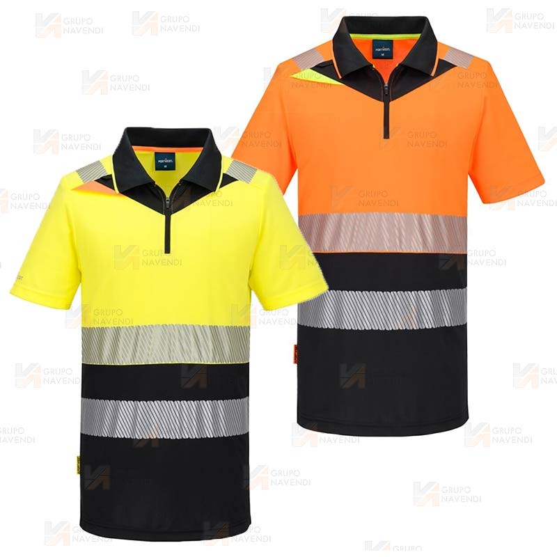 Polo de manga corta de alta visibilidad con media cremallera