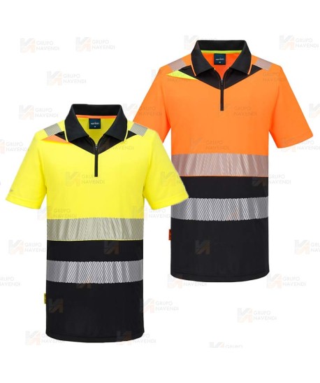 Polo de manga corta de alta visibilidad con media cremallera