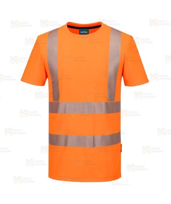 Camiseta alta visibilidad con cintas reflectantes segmentadas