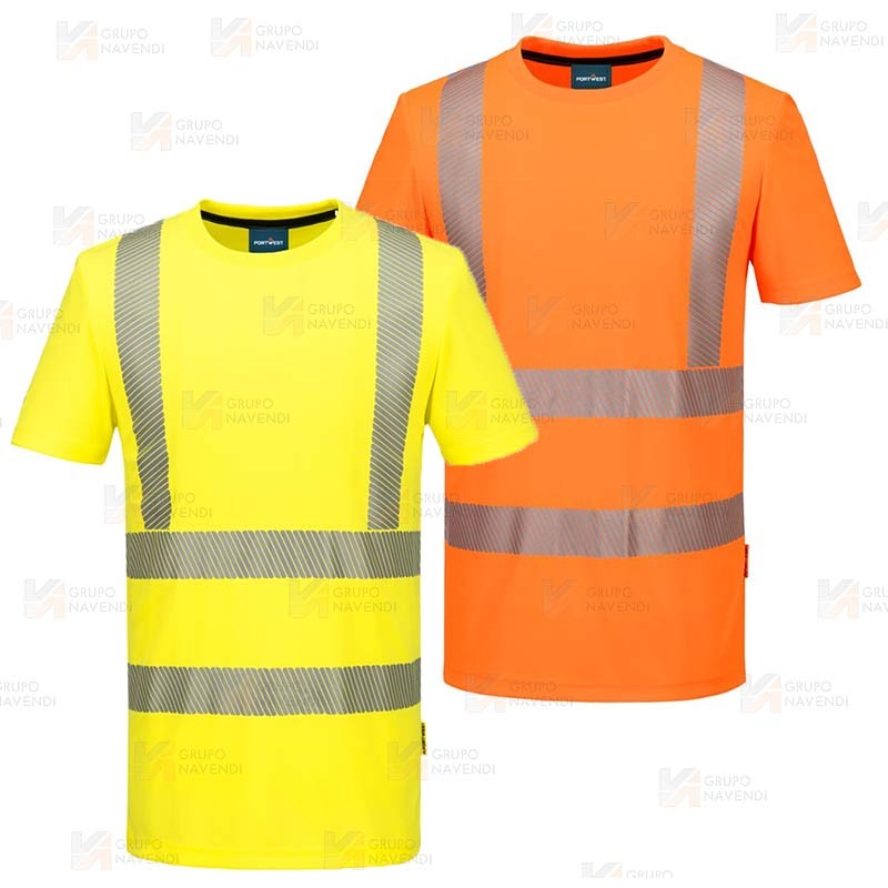 Camiseta alta visibilidad con cintas reflectantes segmentadas