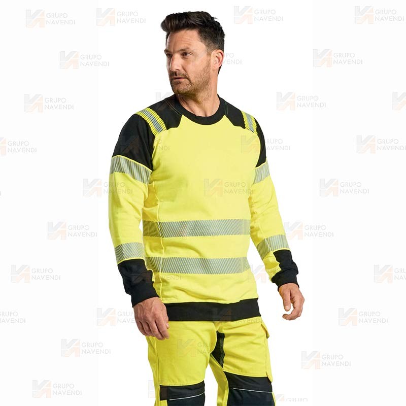 Sudadera ignífuga Modaflame de alta visibilidad y multinorma color amarillo flúor y negro