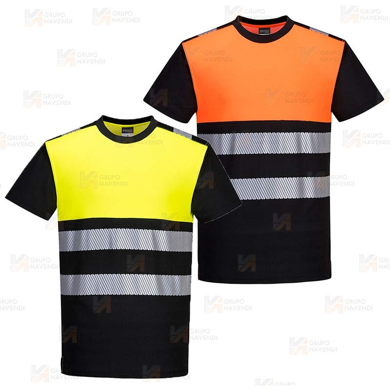 Camiseta bicolor alta visibilidad con cintas reflectantes segmentadas