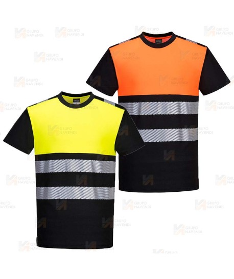 Camiseta bicolor alta visibilidad con cintas reflectantes segmentadas
