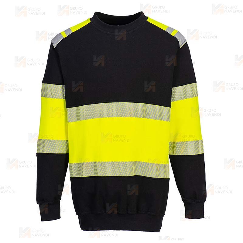 Sudadera bicolor PW3 de alta visibilidad color negro y amarillo alta visibilidad