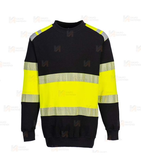 Sudadera bicolor PW3 de alta visibilidad color negro y amarillo alta visibilidad