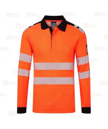 Polo ignífugo Modaflame de alta visibilidad y multinorma color naranja flúor y negro