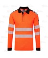 Polo ignífugo Modaflame de alta visibilidad y multinorma color naranja flúor y negro