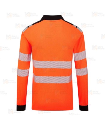 Polo ignífugo Modaflame de alta visibilidad y multinorma color naranja flúor y negro