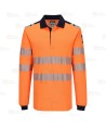 Polo ignífugo Modaflame de alta visibilidad y multinorma color naranja flúor y azul marino