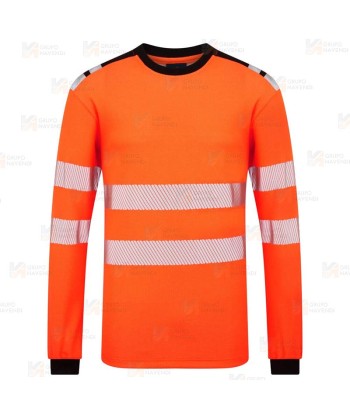 Camiseta ignífuga Modaflame de alta visibilidad y multinorma color naranja flúor y negro