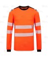 Camiseta ignífuga Modaflame de alta visibilidad y multinorma color naranja flúor y negro