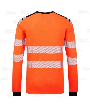 Camiseta ignífuga Modaflame de alta visibilidad y multinorma color naranja flúor y negro