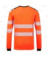 Camiseta ignífuga Modaflame de alta visibilidad y multinorma color naranja flúor y negro
