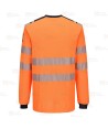 Camiseta ignífuga Modaflame de alta visibilidad y multinorma color naranja flúor y azul marino