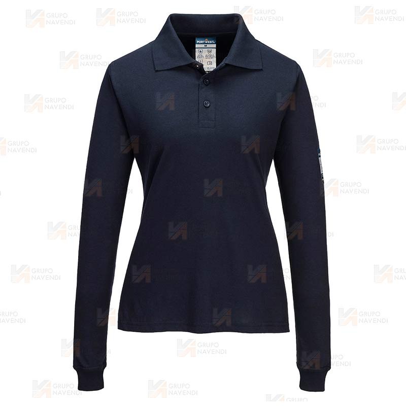 Polo ignífugo, antiestático y anti arco en tejido modacrílico para mujer