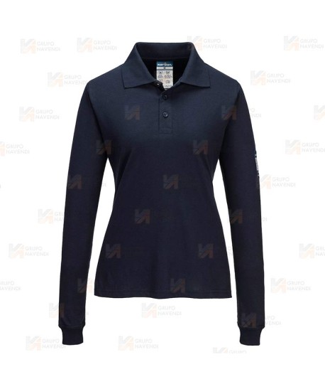 Polo ignífugo, antiestático y anti arco en tejido modacrílico para mujer