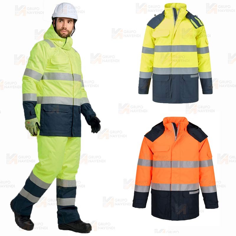 Parka ignífuga con forro, impermeable, transpirable y multinorma